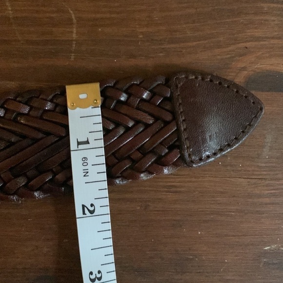 Vintage Leather Woven Made in Uraquay Belt Silver Etched Buckle Sz ML - Picture 4 of 6